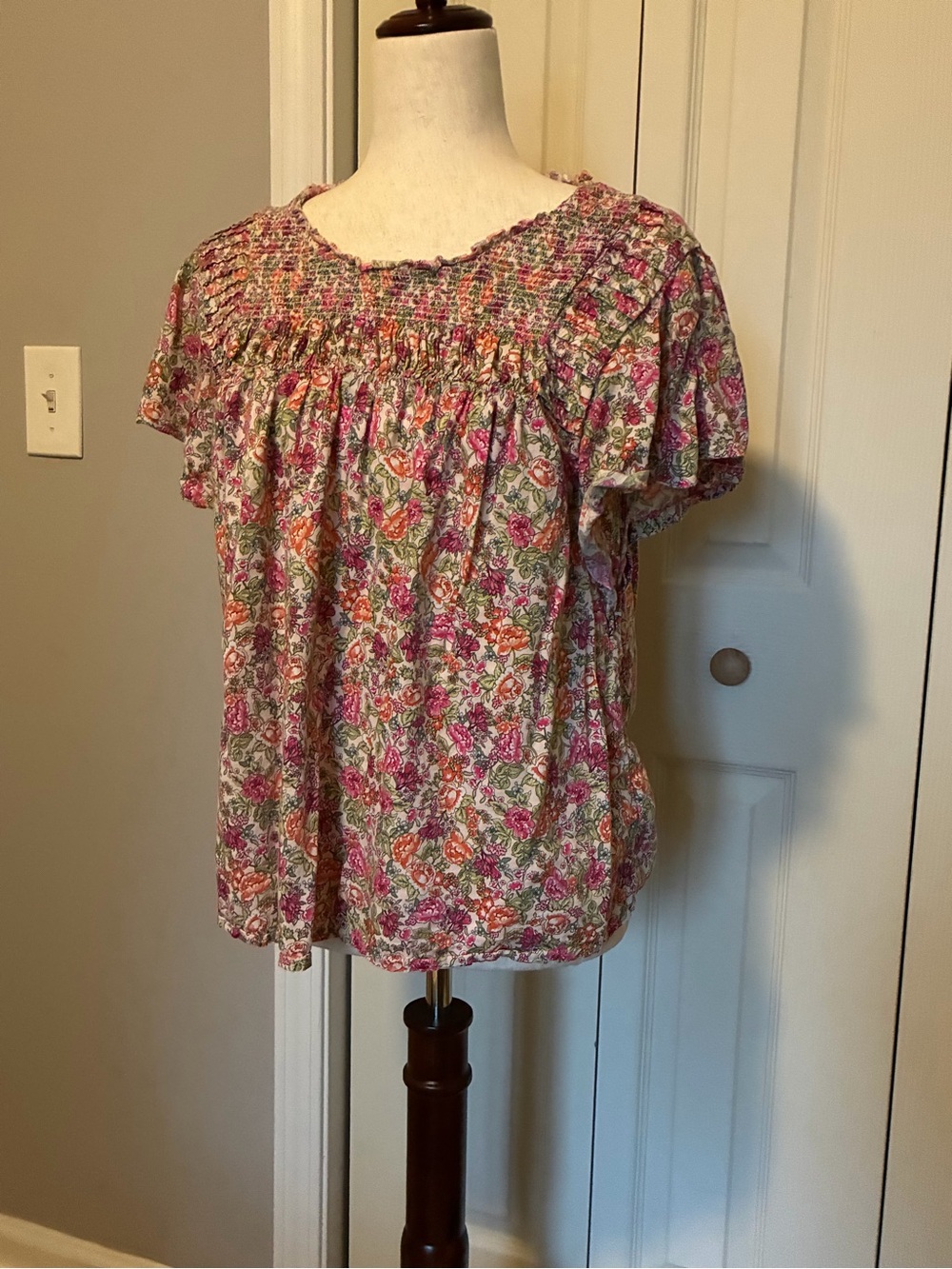 Old Navy Floral Smocked Flutter Sleeve Top - Pink/Green/Orange